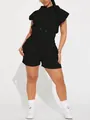 Stylish women's black short-sleeve hoodie and shorts 2-piece athletic loungewear set - S / Black