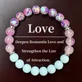 Bracciale di perle in cristallo naturale con ametista e pietre rosa per attrazione - 8mm / Stile Tema Amore (AL-0182-3)
