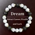Detail of natural white howlite and black lava stone bracelet with golden spacers - Dream Theme Style (AL-0182-8)