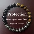 Handcrafted triple protection natural stone bracelet with tiger's eye and hematite beads - Protection Theme Style (AL-0182-9)