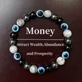 Natural stone bead bracelet featuring evil eye charms for wealth and prosperity - Money Theme Style (AL-0182-6(8mm))