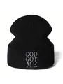 Streetwear black knit beanie featuring white GOD GOT ME Gothic embroidery design - One Size / Black (GOD GOT ME)