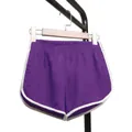 Purple yoga shorts featuring white contrast trim and a comfortable elastic waistband. - Purple