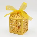 Elegant yellow laser-cut hollow-out candy gift box with cross pattern and ribbon - 5x8.5cm / Gold