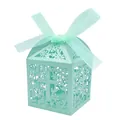 Mint green laser-cut gift box with floral cross pattern and ribbon for candies - 5x8.5cm / Tiffany Blue