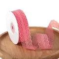 Elegant 3cm wide hollow floral lace ribbon in pink color for DIY bouquet packaging - 25 Yards 3cm / Watermelon red