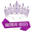 Set with elegant purple rhinestone crown tiara and 'Birthday Queen' glitter sash - Purple Birthday Queen Set