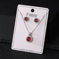 Elegantes Schmuckset aus Kupfer mit rundem rotem Zirkon Halskette und Ohrringen - Rot