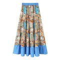 Boho-Stil gestufter Maxirock mit lebhaften Blumenmustern und blauem Rüschensaum - Retro Blau