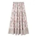 Gonna lunga a balze con stampa floreale bohémien da donna, design elegante e versatile - XS / Beige Misto