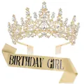 Sparkling gold rhinestone birthday tiara crown and glitter sash set for party celebration - Gold Crown And Sash GIRL