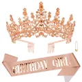 Elegant rose gold rhinestone tiara with Birthday Girl sash for party celebrations - Rose Gold Birthday Girl Set