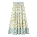 Gonna lunga a fiori a balze da donna con orlo blu su sfondo bianco puro - XS / Floreale Giallo