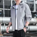 Men's lightweight grey hooded jacket with slim fit design for spring and autumn - M / Gray