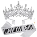Sparkling silver rhinestone crown and glitter Birthday Girl sash set for party celebrations - Silver Girl Style