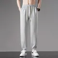 Men's light gray thin cotton loose joggers with cuffed hems for summer casual wear - S / Gray