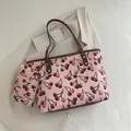 Roze grote shopper met kersenprint en bijpassend klein etui met ritssluiting - Kers Roze