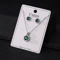 Elegant silver-tone necklace and round green zircon stud earrings jewelry set for women - Emerald