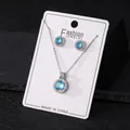 Elegant blue round cubic zirconia necklace and stud earring set in silver plating - Aqua