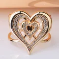 Elegant gold-tone triple heart scarf ring buckle with clear rhinestone inlay details - Golden Nested Heart (DY0009)