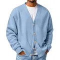 Vue détaillée d'un cardigan en maille gaufrée bleu clair pour homme boutonné - S / Bleu clair