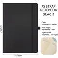 Black A5 notebook with elastic strap and premium PU leather cover, 100 sheets, 200 pages - A5 / Black