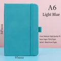 Compact A6 cyan PU leather journal with elastic band closure and mixed inner pages - A6 / Light Blue