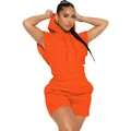 Trendy women's sleeveless orange hoodie and shorts two-piece fashion leisure set - S / Orange