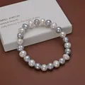 Exquisite 8-9mm natural freshwater multicolored pearl bracelet on white gift box - Grey and White Mixed Freshwater Pearl