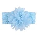 Light blue baby headband featuring a large chiffon flower with an elastic knitted band - Light Blue