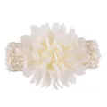 Elegant cream white chiffon flower baby headband with soft lace elastic band - Off White