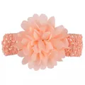 Soft peach chiffon flower baby headband featuring an elastic crochet hair band for infants. - Peach