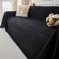 Modern solid black chenille sofa cover with stylish fringe details for couch protection - 180*150 / Black