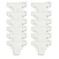 Set of twelve white cotton ribbed panties with delicate lace trim, low waist style - S / White