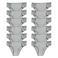 Bulk pack of twelve grey ribbed cotton women's panties with breathable lace side panels - S / Gray