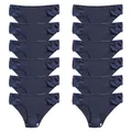 Bulk set of 12 navy blue cotton ribbed low-waist panties with delicate lace trim - S / Navy Blue