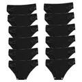Set of twelve black ribbed cotton women's briefs featuring delicate lace hip details - Black