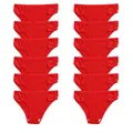 Pack of twelve red cotton ribbed panties for women with delicate lace trim details - Red