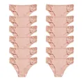 A pack of 12 pink ribbed cotton low-waist women's panties with delicate side lace trim - Bean Red