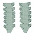 Pack of 12 comfortable low waist ribbed cotton lace panties for women in light green color - Bean Green