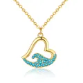Elegante collana con ciondolo a cuore dorato con intarsio di onde in cristallo blu - Oro Bianco