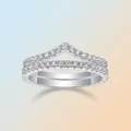 Elegante set di anelli impilabili in argento 925 con fascia a V e moissanite brillante - Taglia US 5 / Set di anelli sovrapponibili in moissanite (con certificato GRA) (R13124)