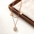 Elegante roségouden dubbellaagse titaniumstalen ketting met glanzende ronde hangers - Dubbellaags Rond Strass Stijl (2397玫瑰金) / Roségoud