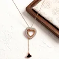 Elegant rose gold plated titanium steel necklace with double heart and fan shaped pendant - Roman Numeral Hollow Heart (2386 Rose Gold) / Rose Gold