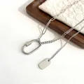 High-quality silver titanium steel chain necklace with carabiner clasp and rectangular tag detail - Square Polished Double-Layer Style (2400 Steel Color) / Steel