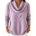 Elegant light purple cowl neck long-sleeved knitted sweater for autumn and winter - 3XL / Light Purple