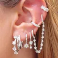 Élégant ensemble de boucles d'oreilles en cuivre et zircons pour femmes modernes - Lot de 6 boucles d'oreilles en cuivre serties de zircone - Argent Oreille Gauche (JQH019-1-43-3-58-2-82-3-222-1-287-2-Argent Oreille Gauche-6PCS) / 24K