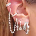 Lot de boucles d'oreilles et bagues d'oreilles en argent avec oxydes de zirconium - Parure de 6 boucles d'oreilles en cuivre avec zircone - Couleur argent Oreille droite (JQH019-1-43-3-58-2-82-3-222-1-287-2-Couleur Argent Oreille Droite-6PCS) / 24K