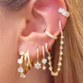 Parure de boucles d'oreilles en cuivre doré avec zircons brillants sur l'oreille - Lot de 6 boucles d'oreilles en cuivre avec zircone - Couleur or, oreille gauche (JQH019-1-43-3-58-2-82-3-222-1-287-2-Or oreille gauche-6PCS) / 24K