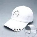 Trendy white baseball cap featuring silver metal rings and a star pendant detail - [semi-circular Pentagram] White